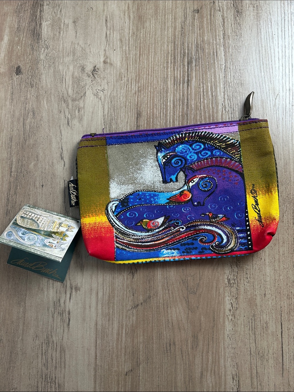 Laurel Burch Colorful Blue Horse Cosmetic Pouch